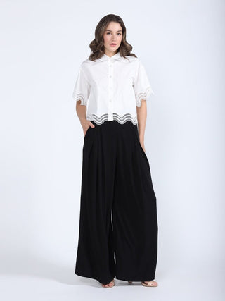 Lace Hem Short Sleeve Button-Down Shirt