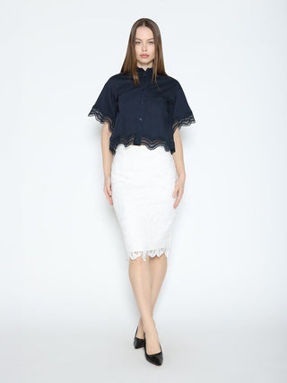 Lace Hem Short Sleeve Button-Down Shirt