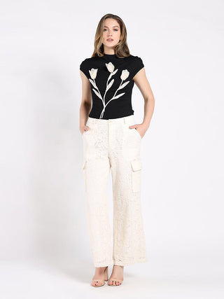 Lace Print Cargo Long Pants