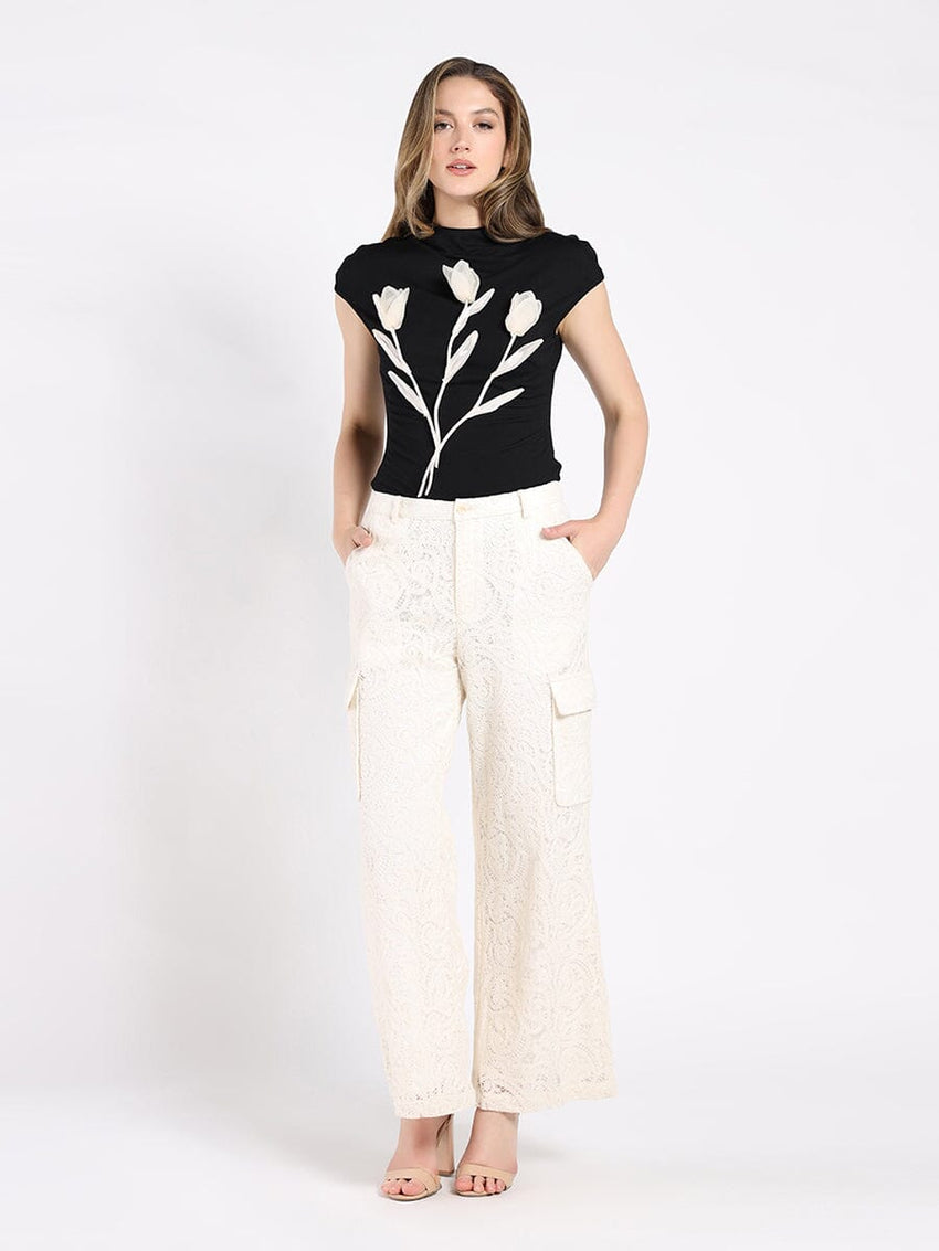 Lace Print Cargo Long Pants