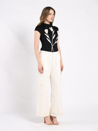 Lace Print Cargo Long Pants