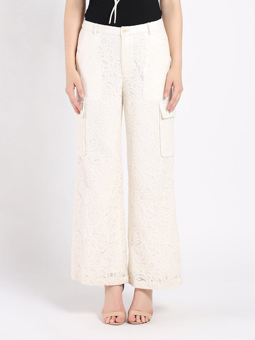 Lace Print Cargo Long Pants
