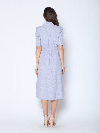 Lace Spliced Striped Tie Belted A-Line Dress