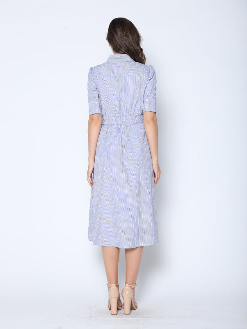 Lace Spliced Striped Tie Belted A-Line Dress