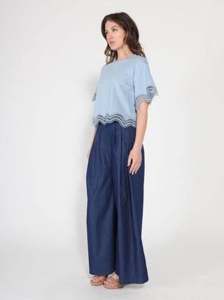Lace Wavy Hem Short Sleeve T-Shirt