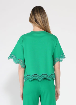 Lace Wavy Hem Short Sleeve T-Shirt