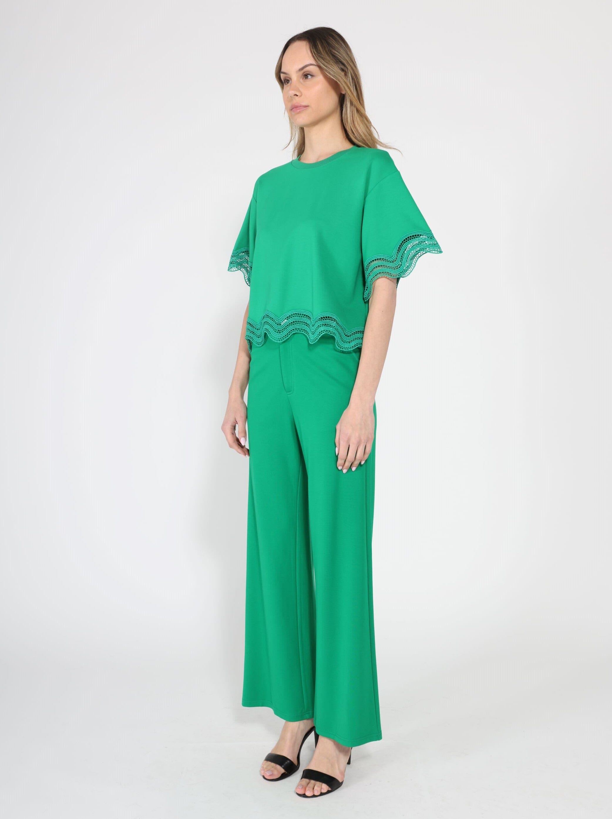 Lace Wavy Hem Short Sleeve T-Shirt - Glamourous Grace