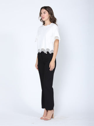 Lace Wavy Hem Short Sleeve T-Shirt