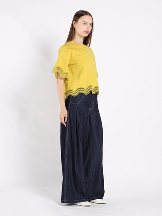 Lace Wavy Hem Short Sleeve T-Shirt