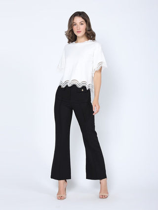 Lace Wavy Hem Short Sleeve T-Shirt