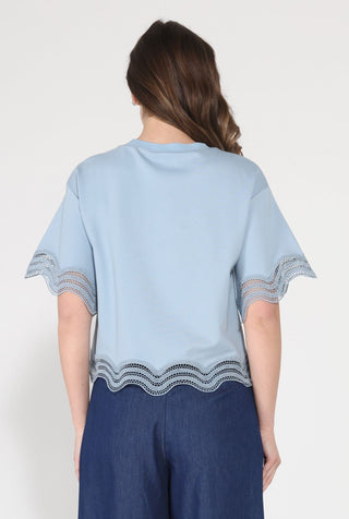 Lace Wavy Hem Short Sleeve T-Shirt