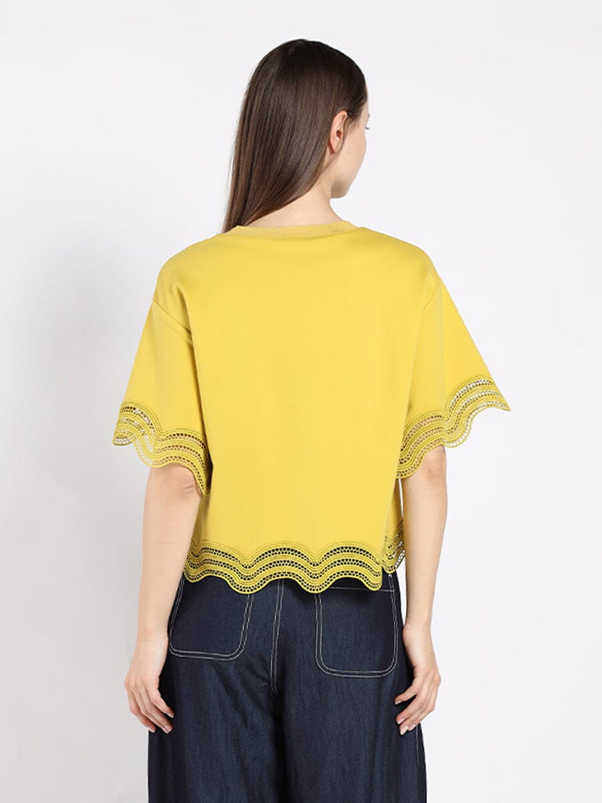 Lace Wavy Hem Short Sleeve T-Shirt