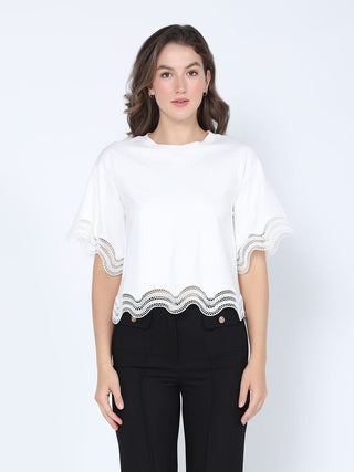 Lace Wavy Hem Short Sleeve T-Shirt