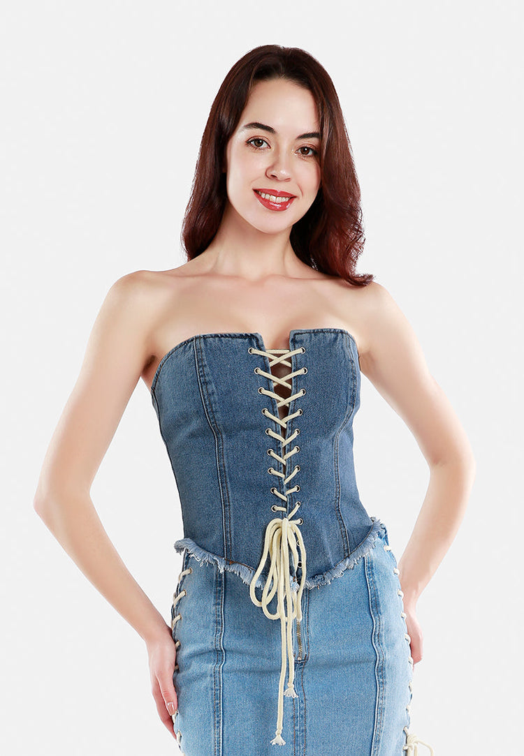 Lace Up Denim Corset Top - Glamourous Grace