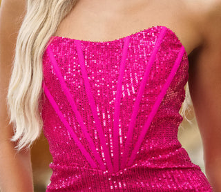 Gia Mini Dress - Corset Cocktail Dress - Fuchsia Sequin - Glamourous Grace