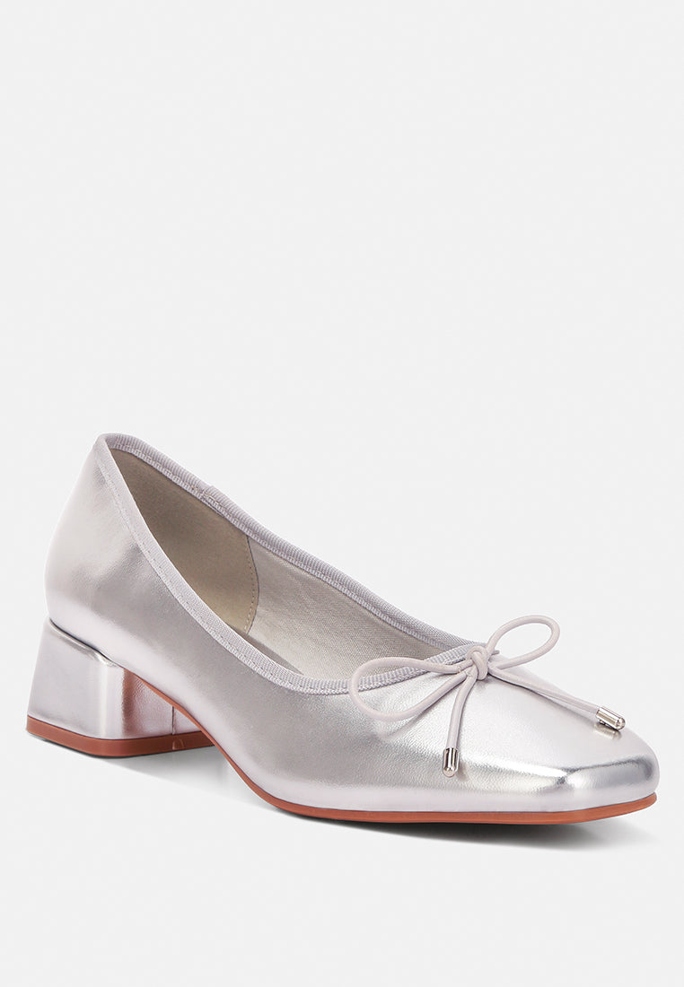 Laga Metallic Low Block Heel Ballerinas - Glamourous Grace