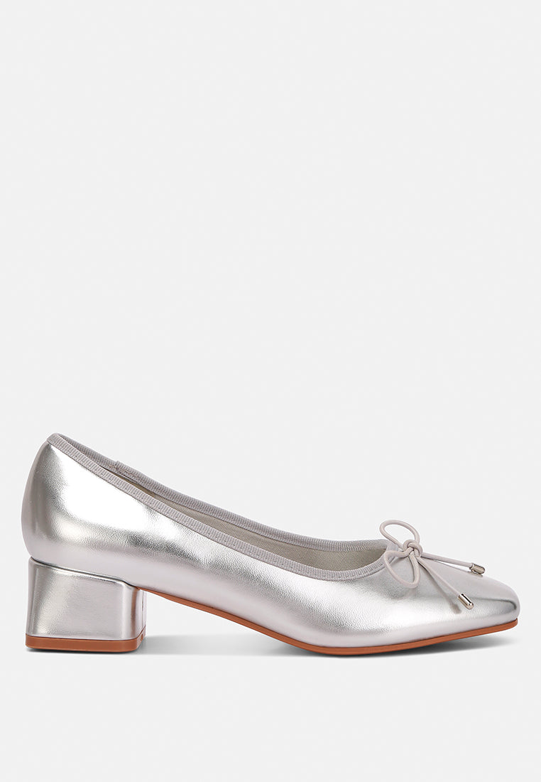 Laga Metallic Low Block Heel Ballerinas - Glamourous Grace