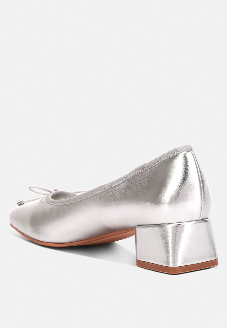 Laga Metallic Low Block Heel Ballerinas - Glamourous Grace