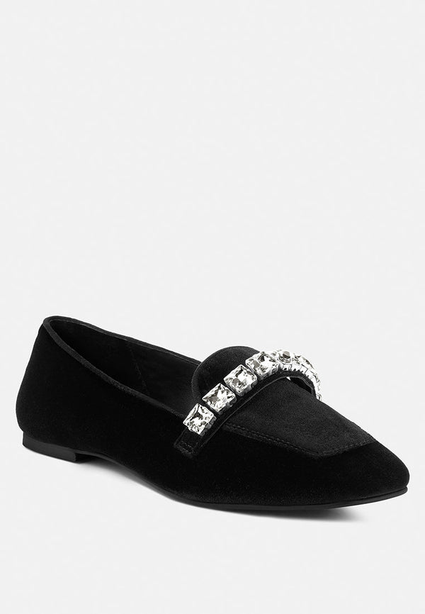 Lamington Handcrafted Velvet Diamante Loafers - Glamourous Grace