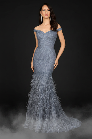 Lara NY — Slate Blue Feather Hem Cinematic