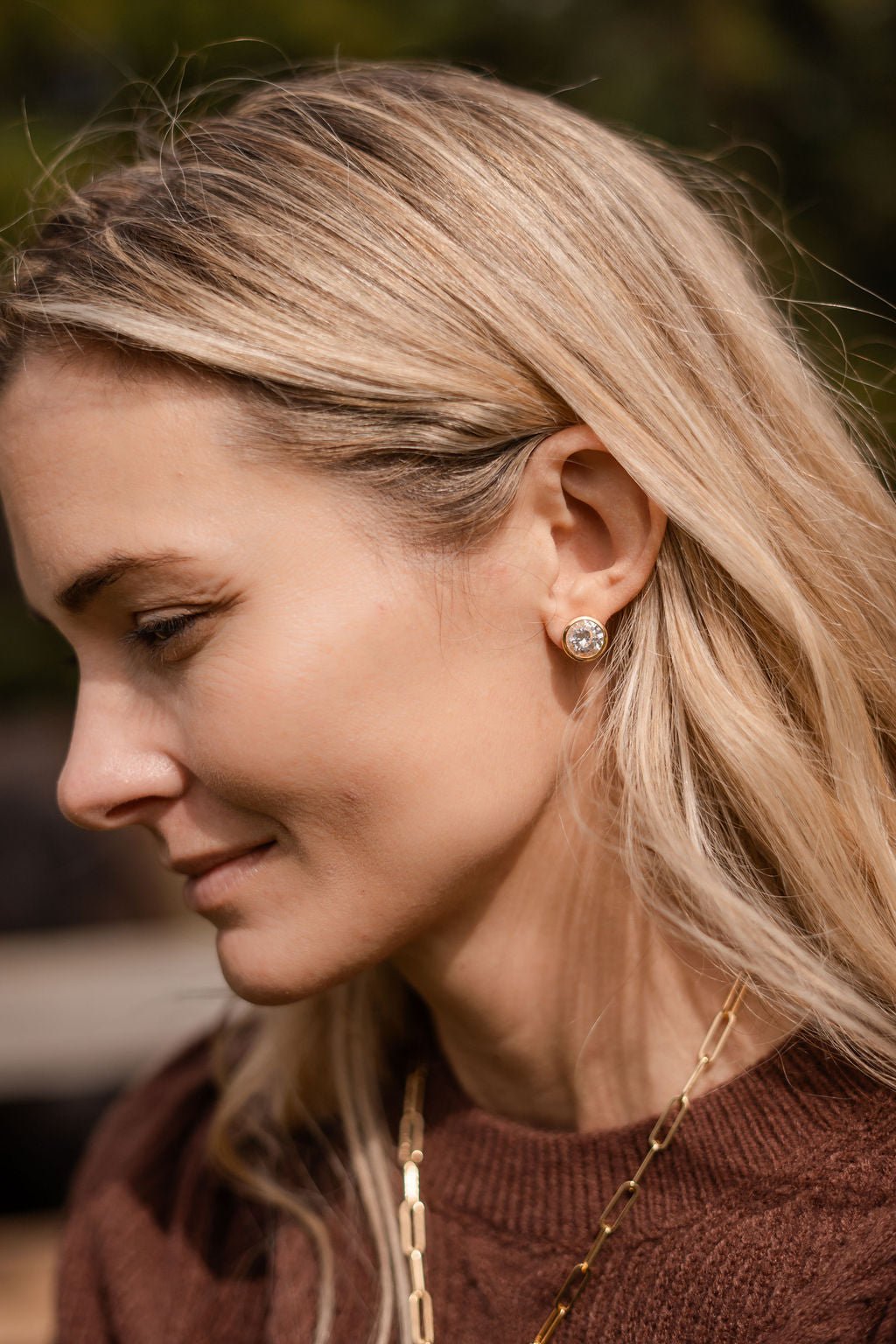 Large Bezel Stud - 18k Gold Plated - Glamourous Grace