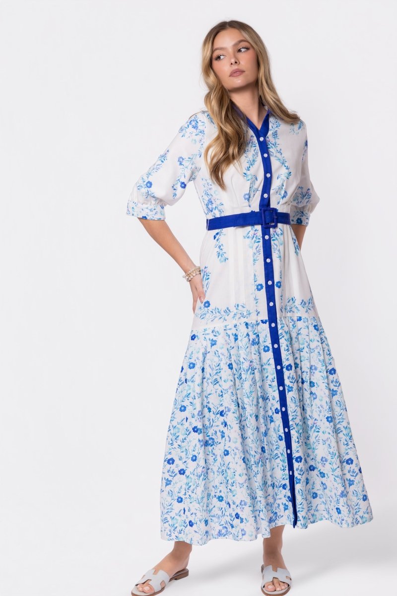 Laurent Dress (White Teal) - Glamourous Grace