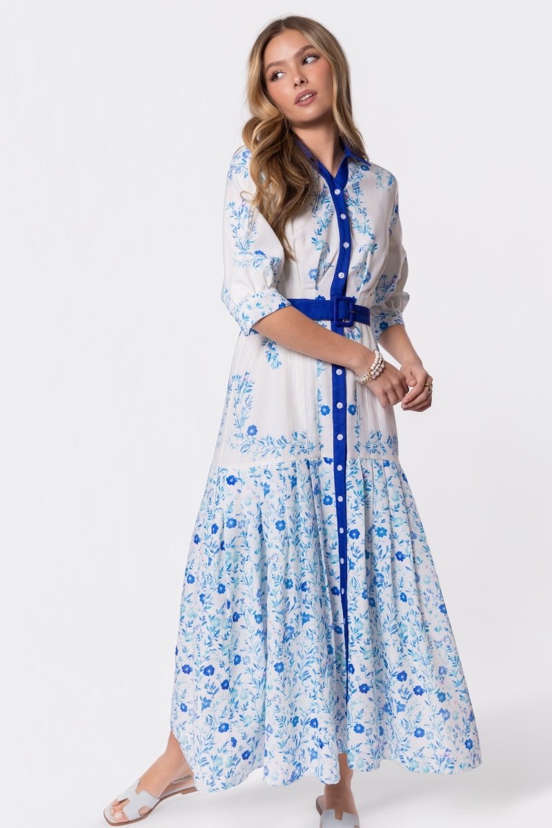 Laurent Dress (White Teal) - Glamourous Grace