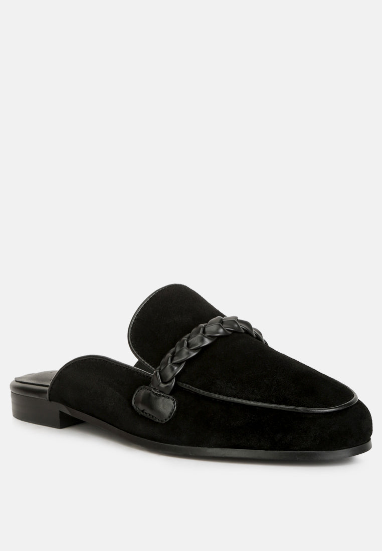 Lavinia Suede Leather Braided Detail Mules - Glamourous Grace