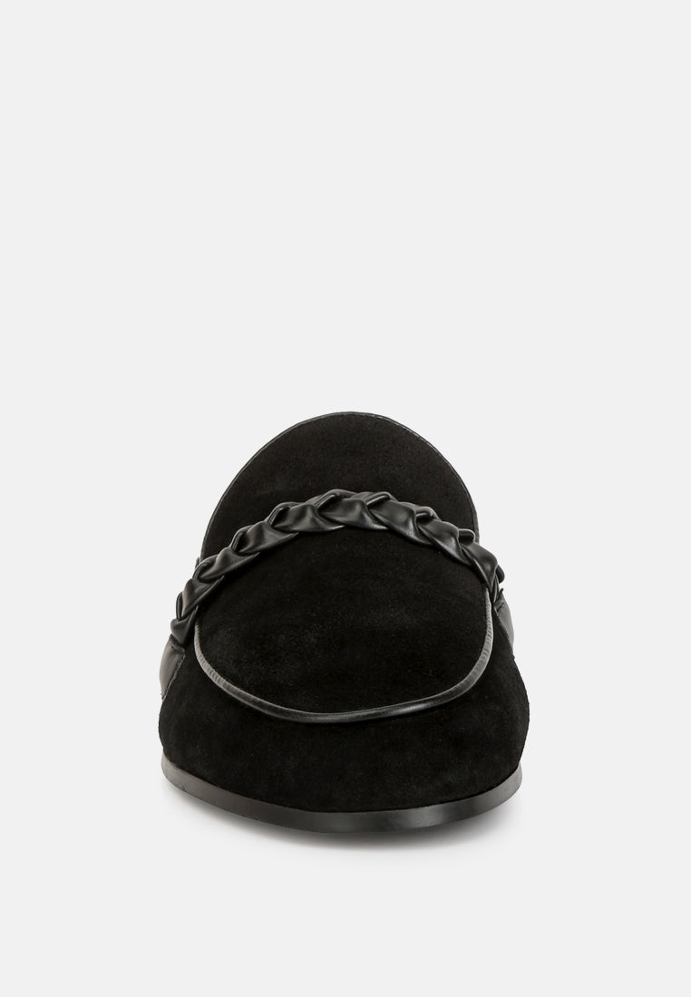 Lavinia Suede Leather Braided Detail Mules - Glamourous Grace