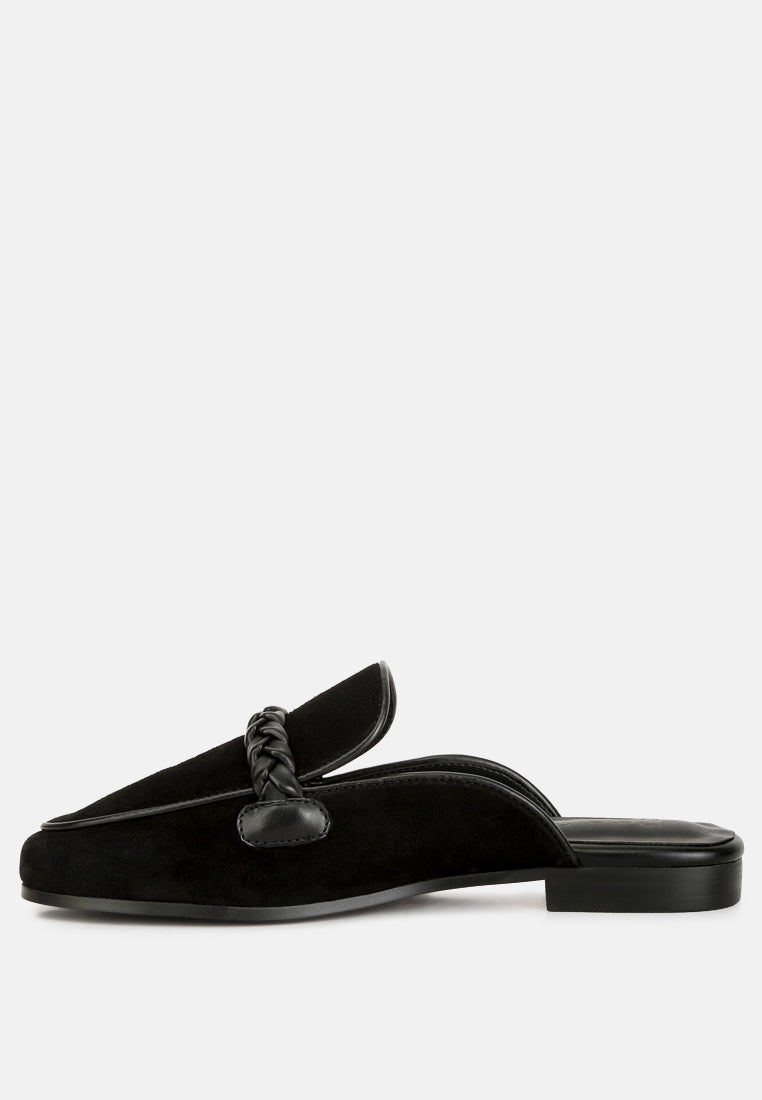 Lavinia Suede Leather Braided Detail Mules - Glamourous Grace