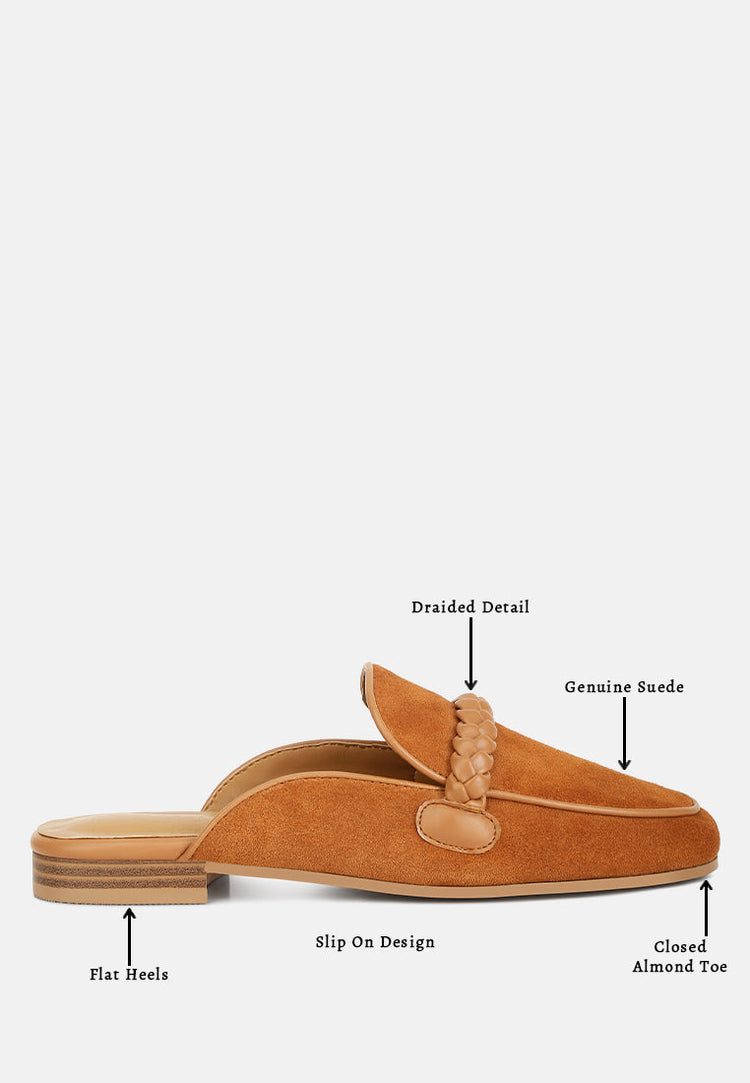 Lavinia Suede Leather Braided Detail Mules