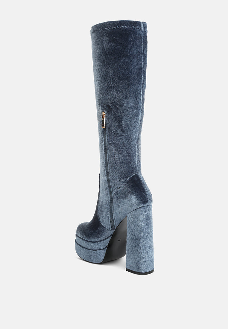 Lazuli High Block Heel Velvet Boot - Glamourous Grace