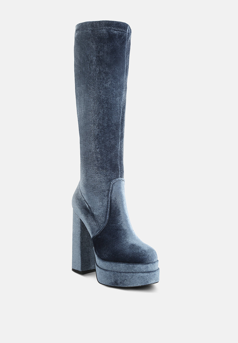 Lazuli High Block Heel Velvet Boot - Glamourous Grace
