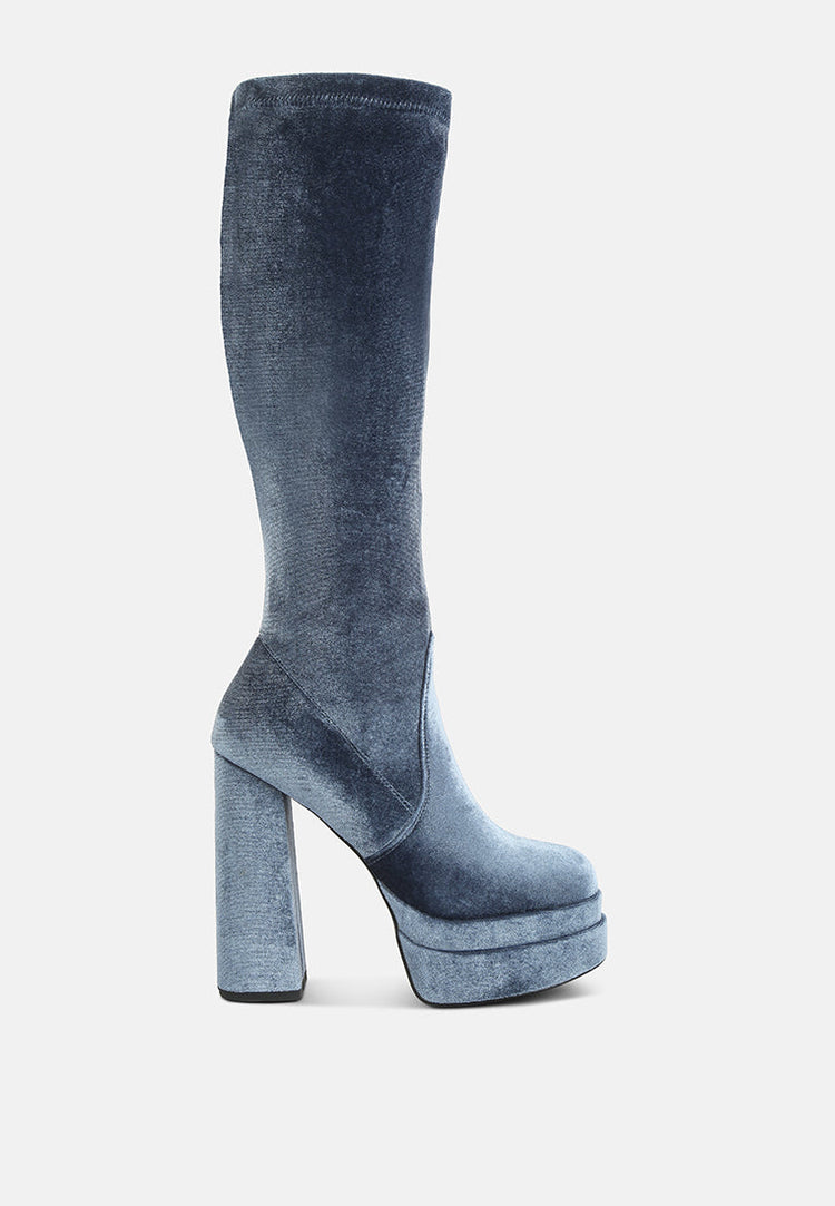Lazuli High Block Heel Velvet Boot - Glamourous Grace