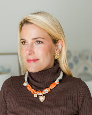Leigh - Orange Locket Heart -  Scarf Necklace - Glamourous Grace