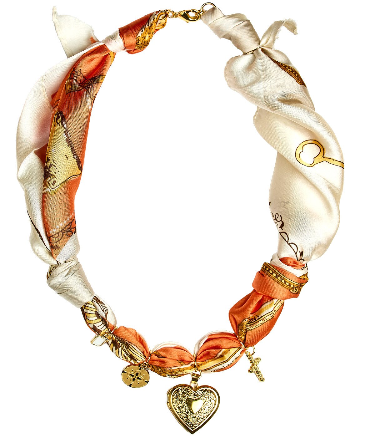 Leigh - Orange Locket Heart -  Scarf Necklace - Glamourous Grace