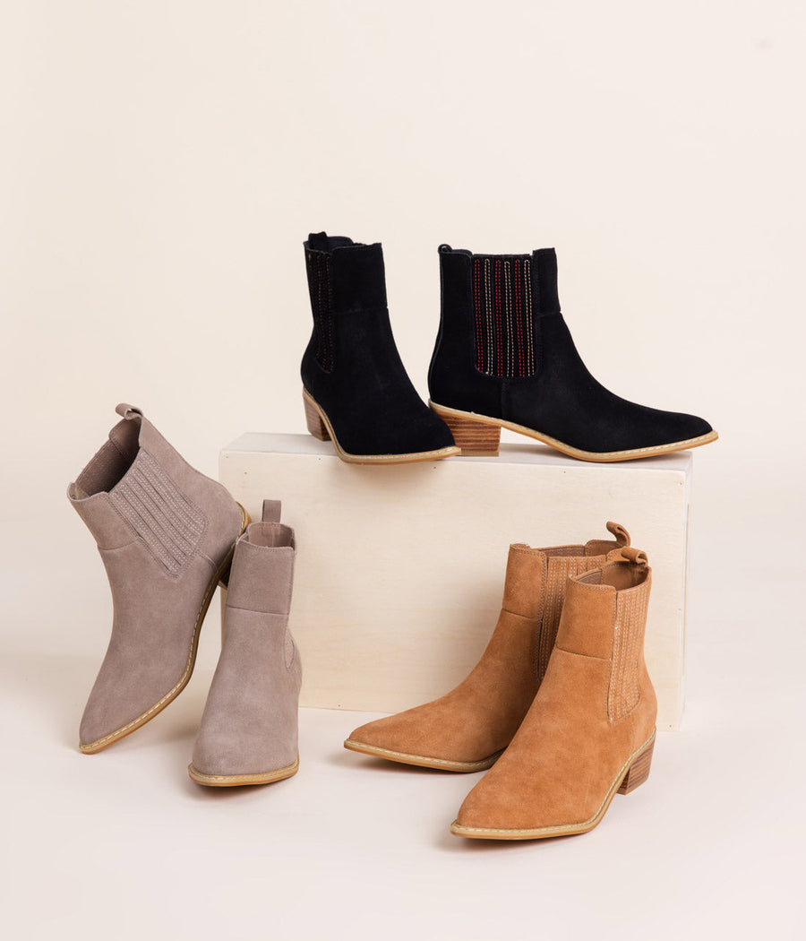 Leonor Suede Ankle Boot in Taupe - Glamourous Grace