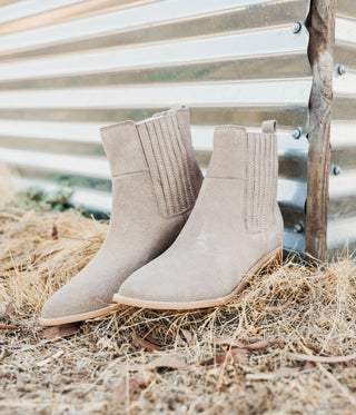 Leonor Suede Ankle Boot in Taupe - Glamourous Grace