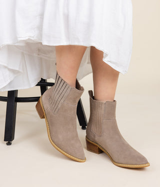 Leonor Suede Ankle Boot in Taupe - Glamourous Grace