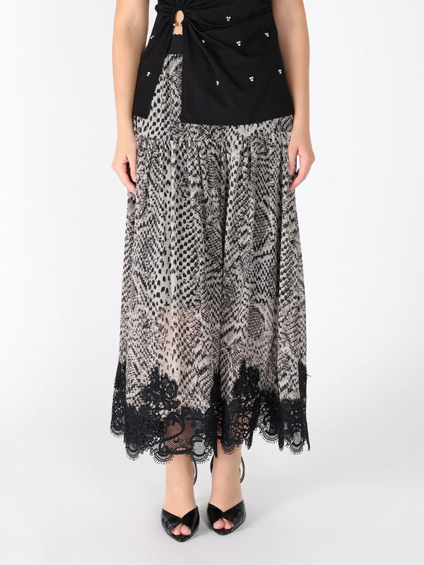 Leopard Print Lace Hem Elastic Waist Skirt - Glamourous Grace
