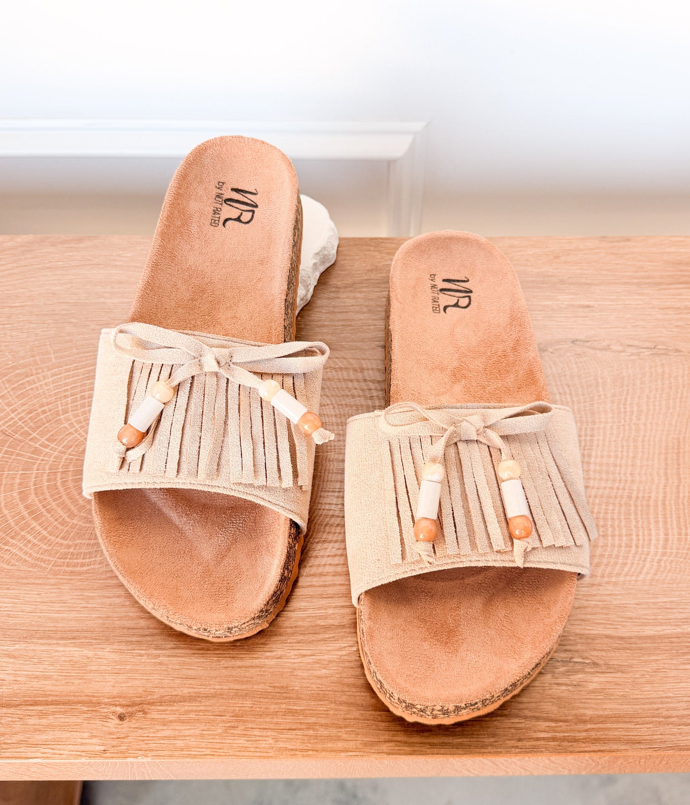 Lilliam Fringe Beaded Sandals in Beige - Glamourous Grace
