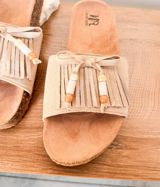 Lilliam Fringe Beaded Sandals in Tan
