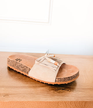 Lilliam Fringe Beaded Sandals in Tan