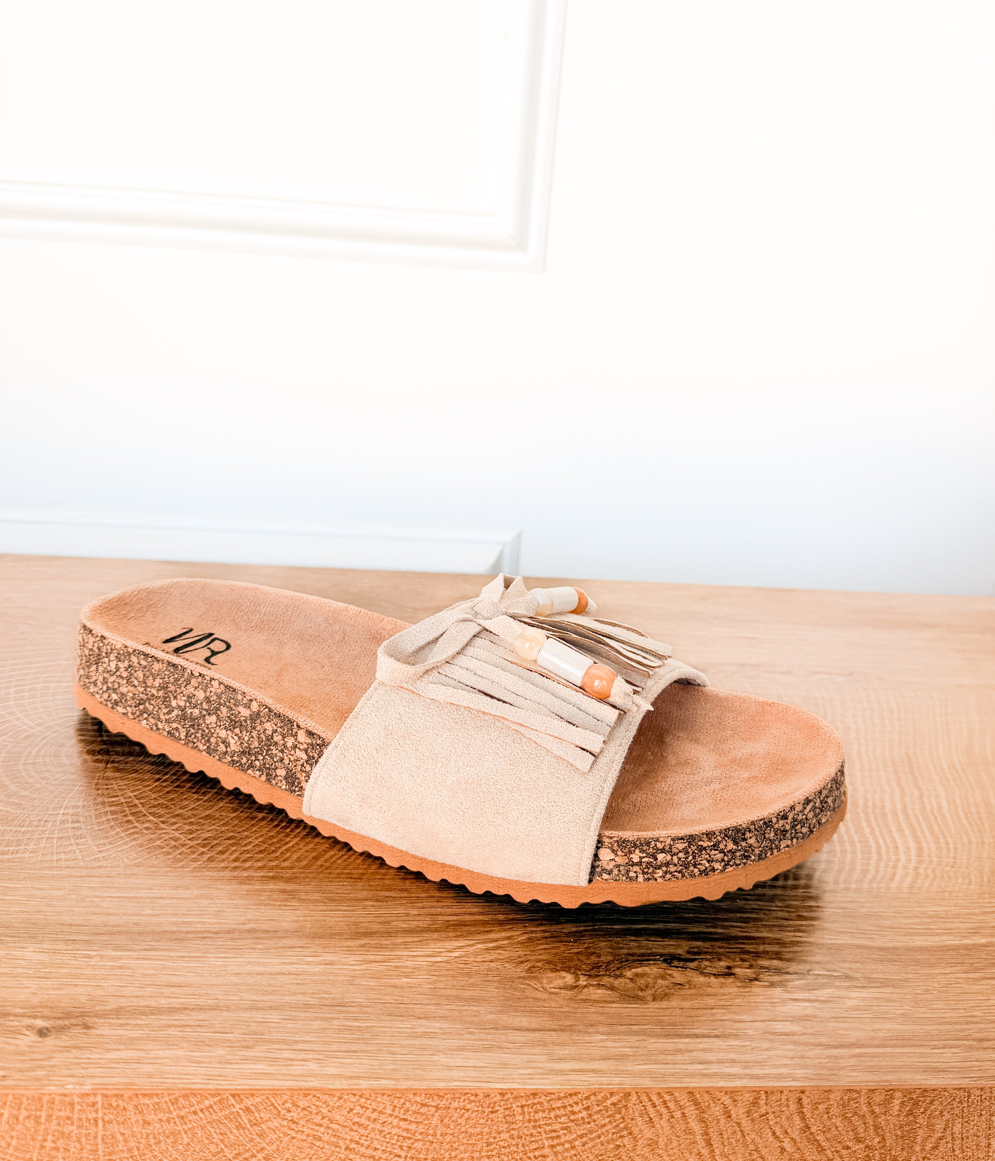 Lilliam Fringe Beaded Sandals in Tan