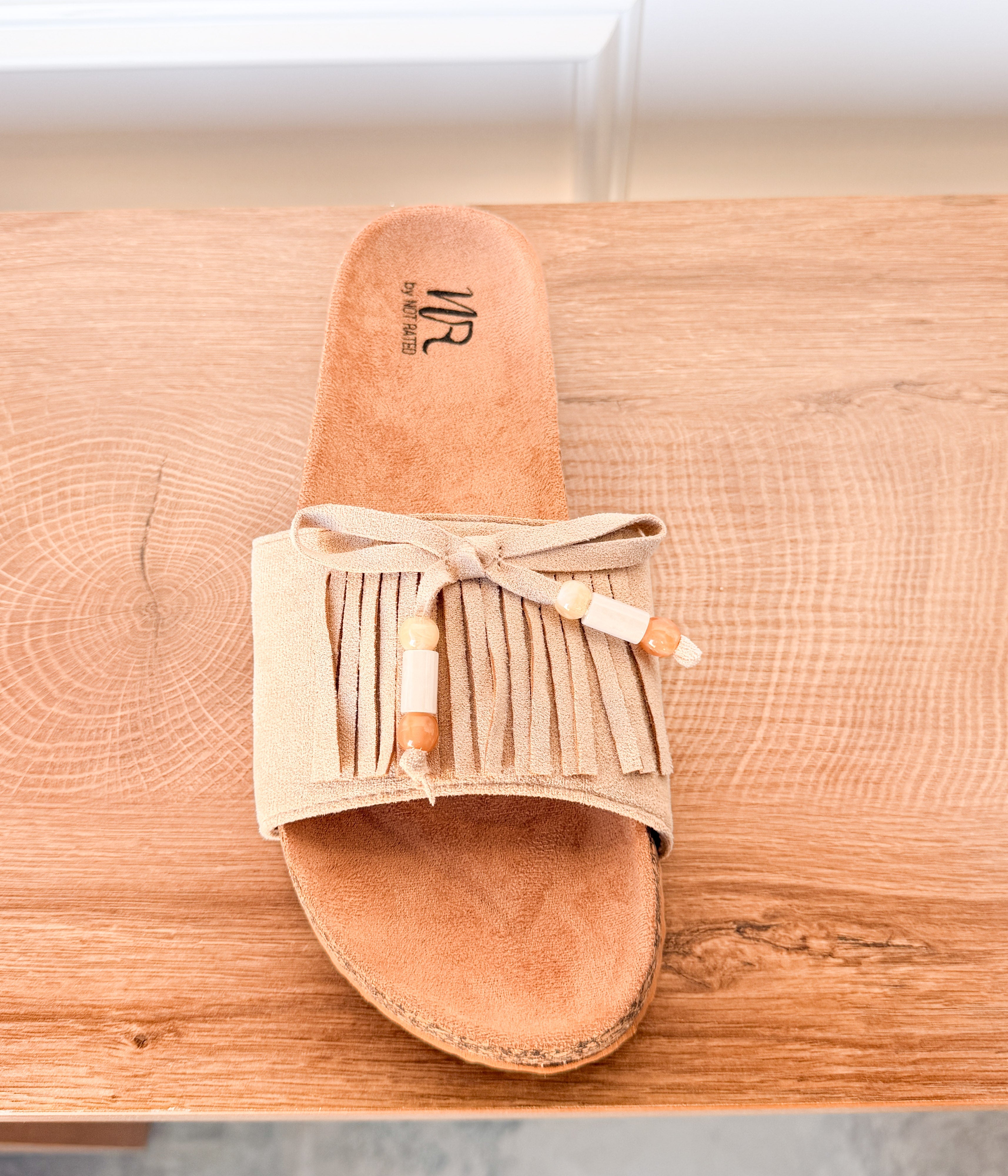 Lilliam Fringe Beaded Sandals in Tan