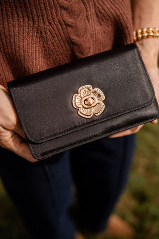 Lilly Faille Clutch with Flower Closure - Glamourous Grace