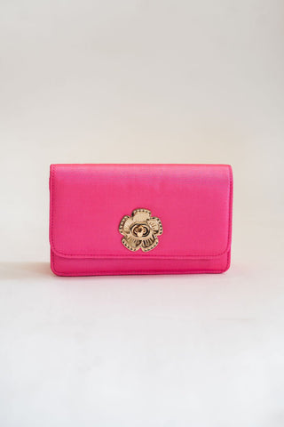 Lilly Faille Clutch with Flower Closure - Glamourous Grace