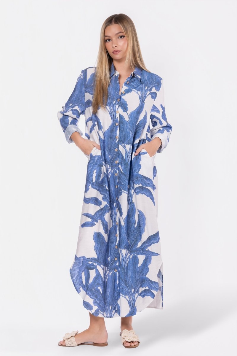 Lindsey Dress (White/Blue) - Glamourous Grace