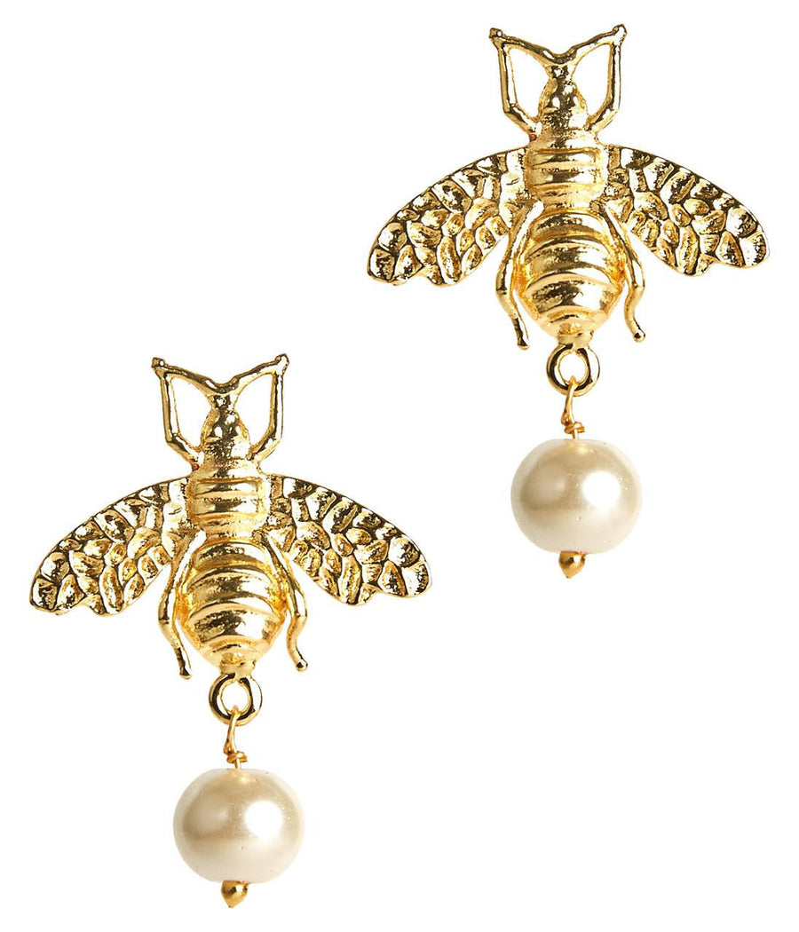 Bee Pearl Drop Stud - Gold - Glamourous Grace