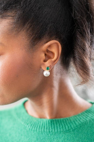 Carolyn - Emerald - Big Stone and Pearl Stud - Belle of the Ball - Glamourous Grace